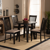 Baxton Studio Maisie-Sand/Dark Brown-5PC Dining Set Maisie Modern and Contemporary Sand Fabric Upholstered and Dark Brown Finished Wood 5-Piece Dining Set